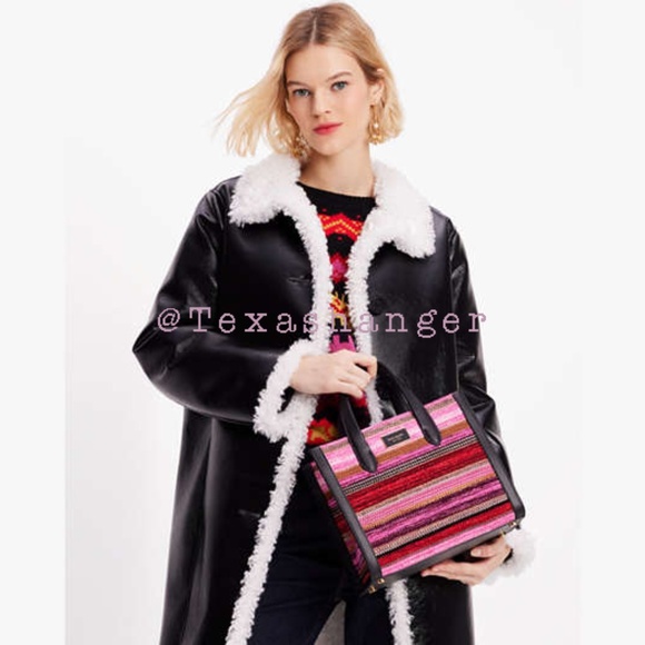 NWT Kate Spade Manhattan Striped Metallic Small Tote - Picture 4 of 16